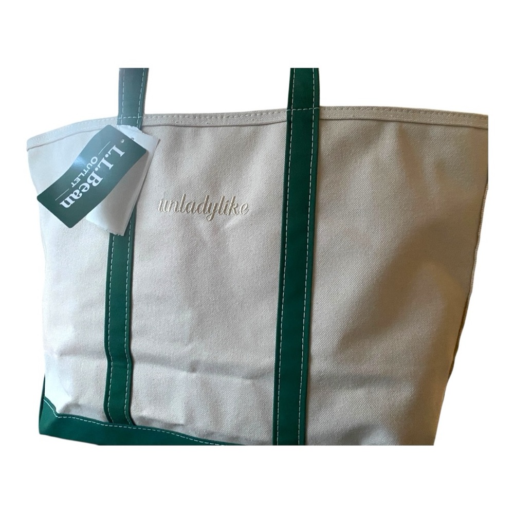 L.L. Bean Boat and Tote “unladylike” Classic White and Green Tote - Picture 5 of 7